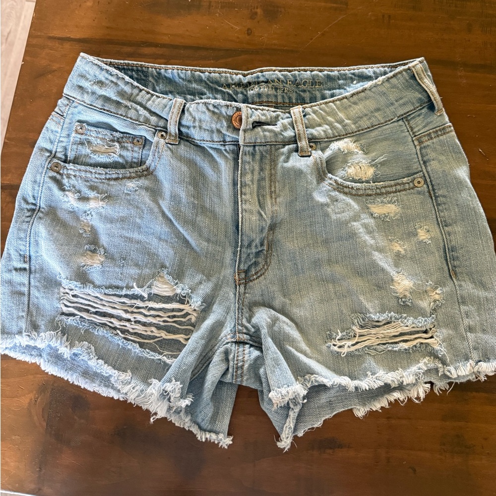 American Eagle Outfitters Blue Distressed Jean Shorts